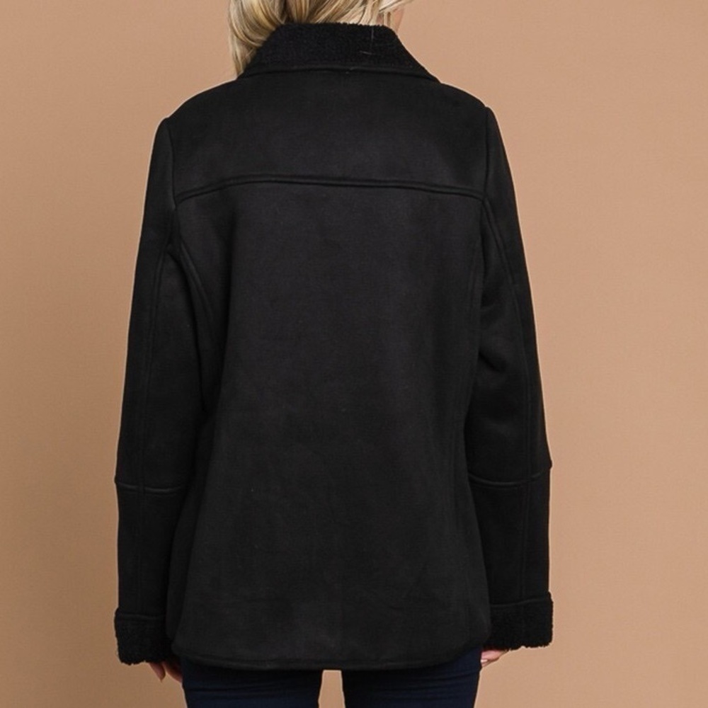 Black Faux Suede Jacket with Faux Fur Lining - Picture 4 of 6